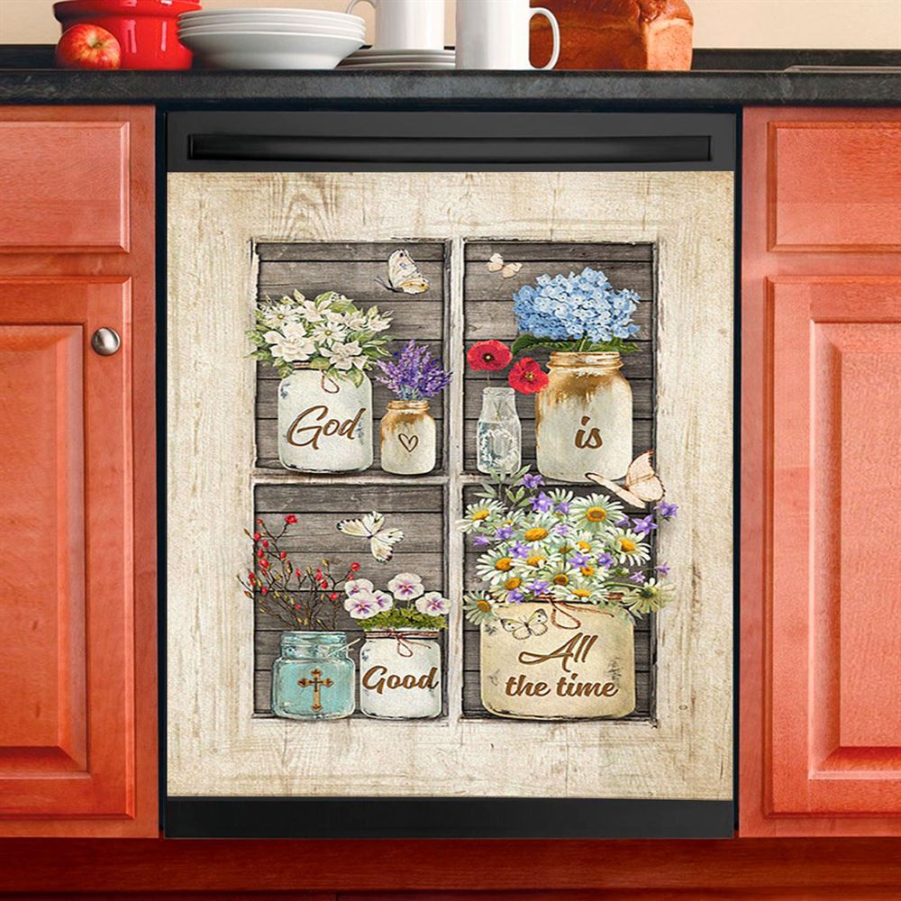 God Is Good All The Time Flower Pretty Butterfly Dishwasher Cover, Bible Verse Dishwasher Stickers, Christian Inspirational Kitchen Decor