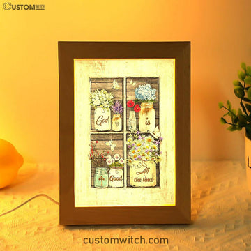 God Is Good All The Time Flower Pretty Butterfly Frame Lamp Art - Bible Verse Art - Christian Inspirational Decor