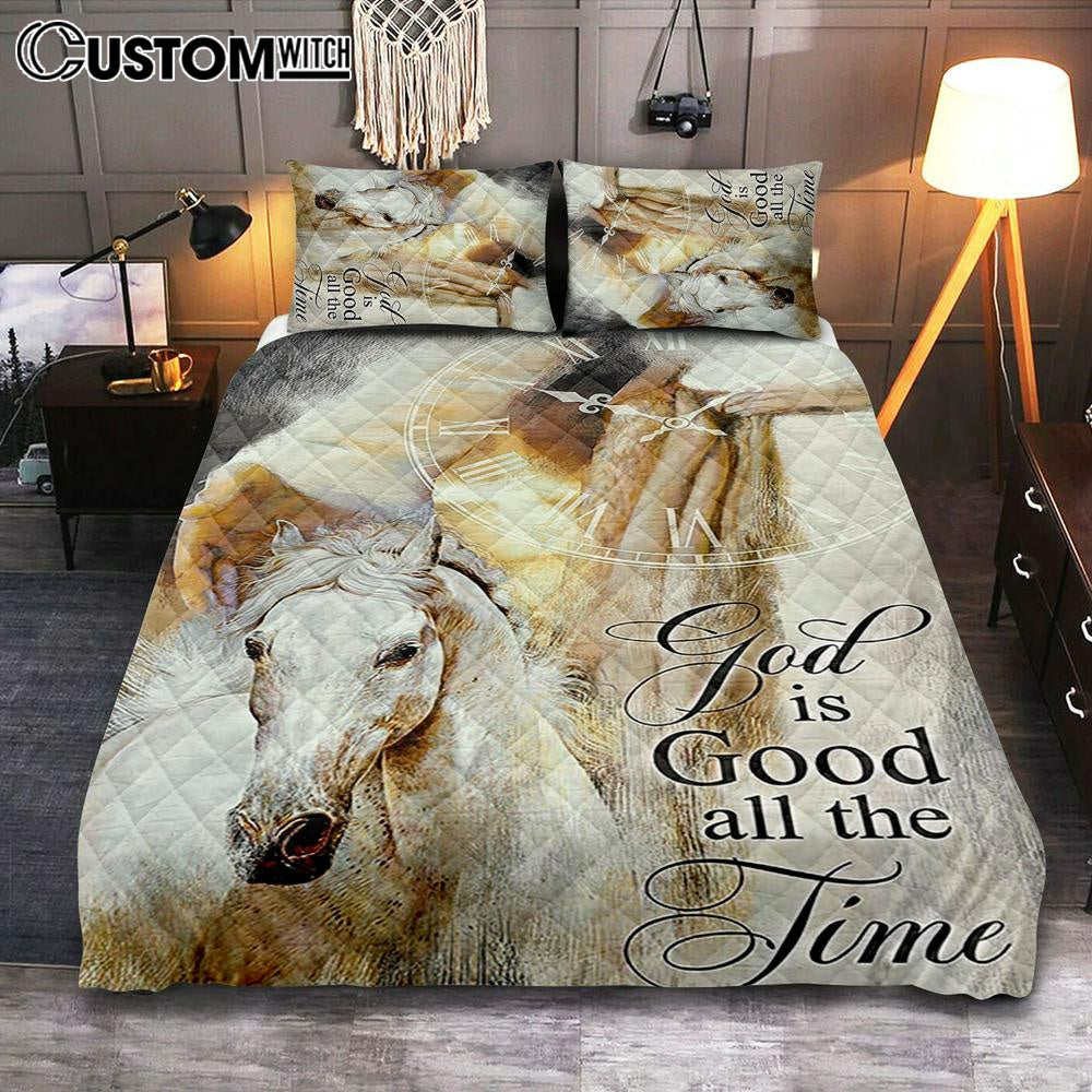 God Is Good All The Time Quilt Bedding Set - Beautiful Horse Jesus Hand Quilt Bedding Set Art - Christian Art - Bible Verse Bedroom - Religious Home Decor