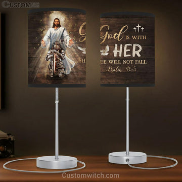God Is With Her Table Lamp - Jesus And Warrior Dove Table Lamp Prints - Religious Table Lamp Art - Christian Home Decor