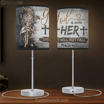 God Is With Her Table Lamp - Woman Warrior And Lion Of Judah Table Lamp Art - Christian Lamp Gift - Religious Wall Decor