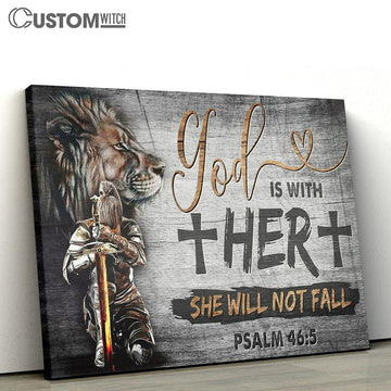 God Is With Her Canvas - Woman Warrior And Lion Of Judah Canvas Art - Christian Wall Art - Religious Wall Decor