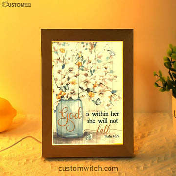 God Is Within Her Jasmine Flower Blue Vase Butterfly Frame Lamp Art - Christian Art Decor - Religious Gifts Night Light