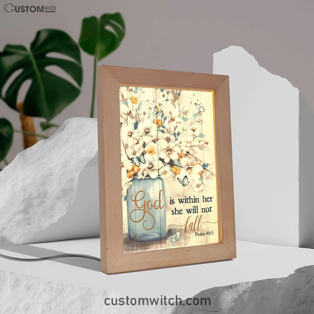 God Is Within Her Jasmine Flower Blue Vase Butterfly Frame Lamp Art - Christian Art Decor - Religious Gifts Night Light