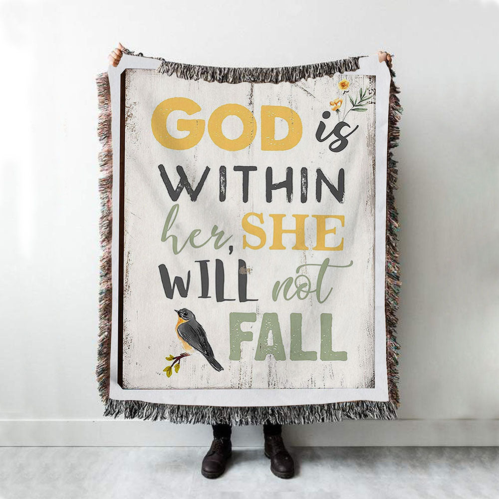 God Is Within Her She Will Not Fall Woven Throw Blanket
