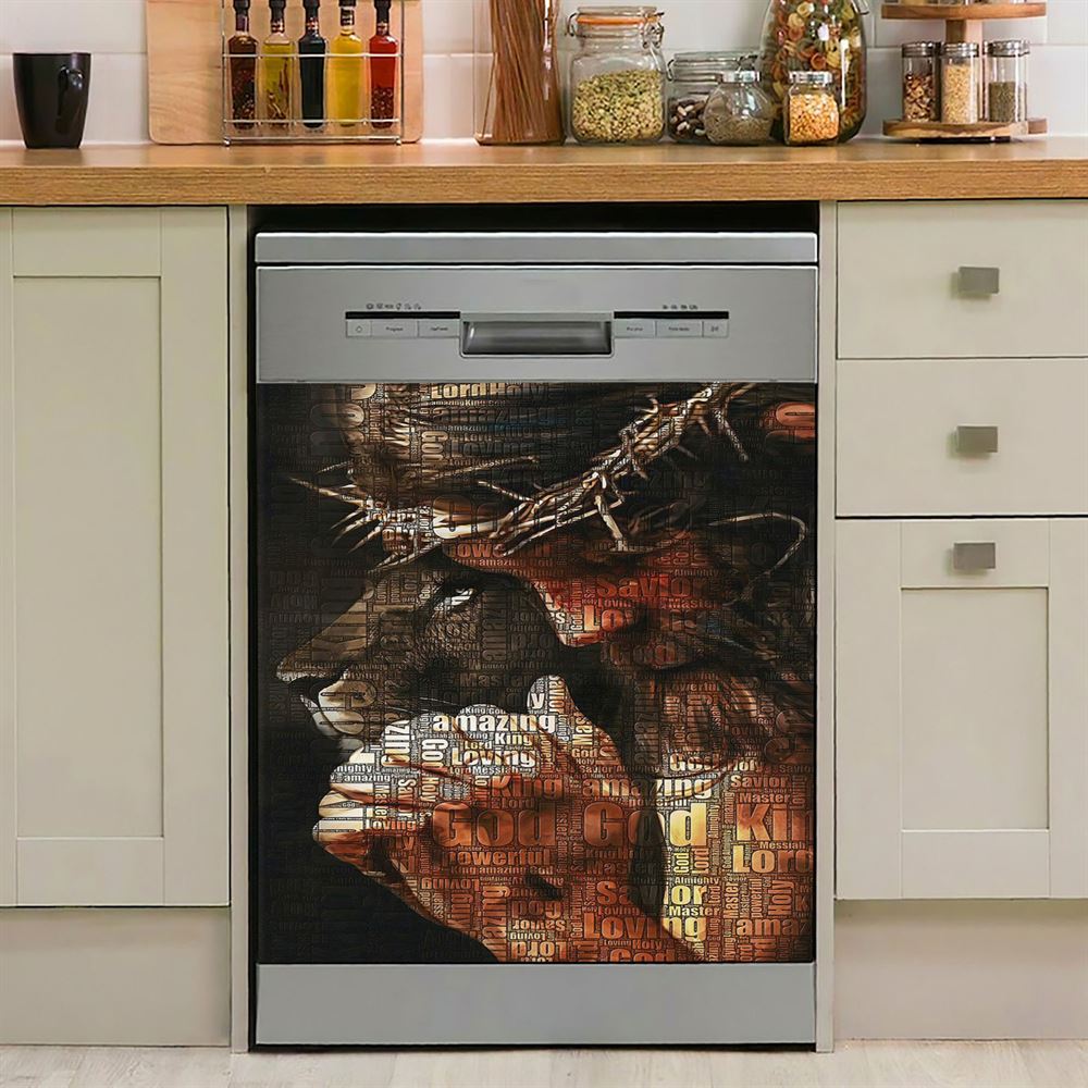 God King Loving Jesus &amp; Lion Dishwasher Cover, Jesus Dishwasher Stickers, Christian Kitchen Decor