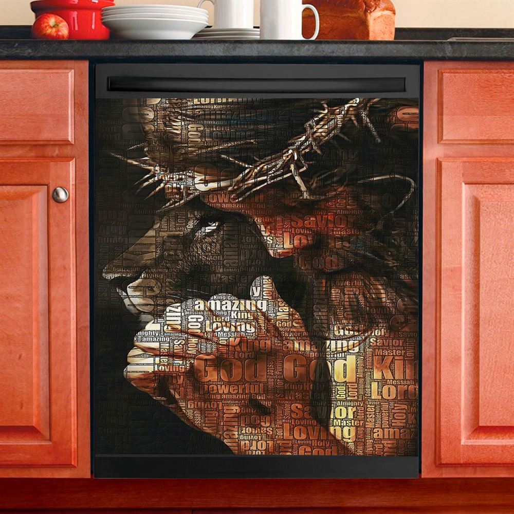 God King Loving Jesus &amp; Lion Dishwasher Cover, Jesus Dishwasher Stickers, Christian Kitchen Decor