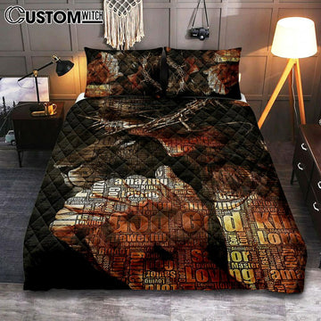 God King Loving Jesus &amp; Lion Quilt Bedding Set Bedroom - Jesus Quilt Bedding Set Pictures - Christian Quilt Bedding Set Bedroom
