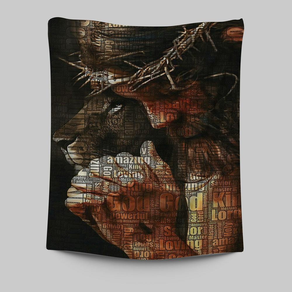 God King Loving Jesus &amp; Lion Tapestry Wall Art - Jesus Tapestry Pictures - Christian Tapestries Wall Art