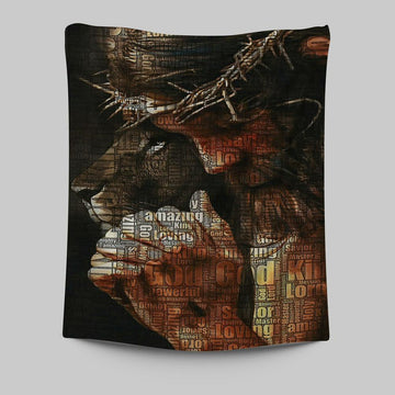 God King Loving Jesus &amp; Lion Tapestry Wall Art - Jesus Tapestry Pictures - Christian Tapestries Wall Art