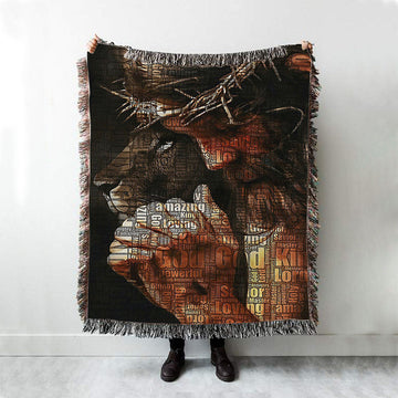 God King Loving Jesus &amp; Lion Woven Throw Blanket - Jesus Woven Blanket Pictures - Christian Woven Throw Blanket