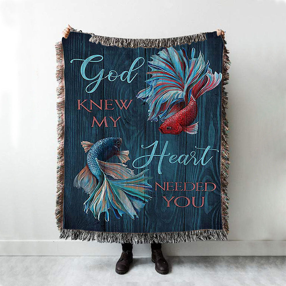 God Knew My Heart Needed You Fish Woven Throw Blanket - Bible Verse Woven Blanket Art - Inspirational Art - Christian Home Decor