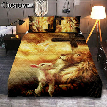 God, Lion And Lamb Quilt Bedding Set Bedroom - Christian Cover Twin Bedding Quilt Bedding Set - Religious Quilt Bedding Set Prints