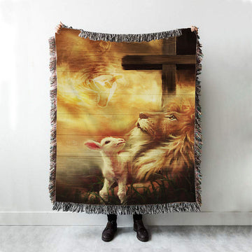 God, Lion And Lamb Woven Throw Blanket - Christian Wall Woven Blanket - Religious Woven Blanket Prints