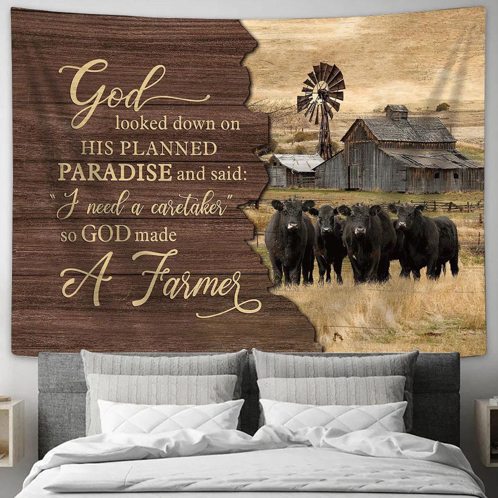 God Looked Down On His Planned Paradise Special Aberdeen Angus Old Barn Custom Tapestry Wall Art - Religious Tapestry Wall Hanging