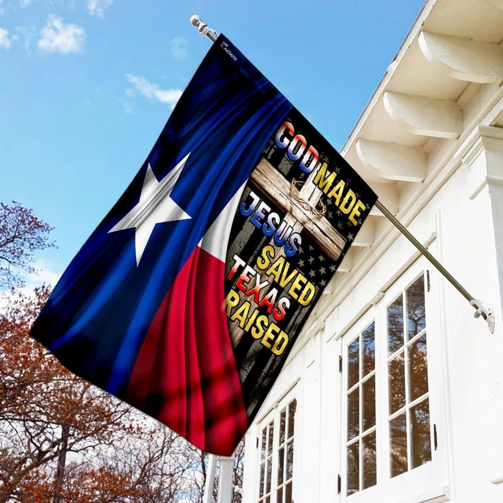God Made Jesus Saved Texas Raised House Flags, Christian Flag, Scripture Flag, Garden Banner
