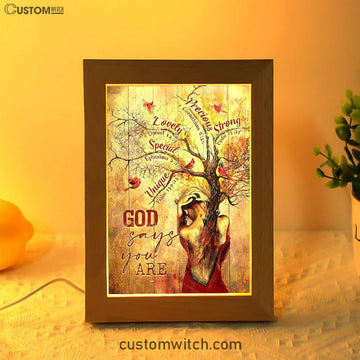 God Say You Are Beautiful Girl Red Cardinal Frame Lamp - Christian Art - Religious Home Decor