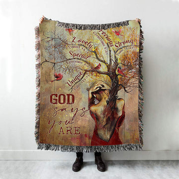 God Say You Are Beautiful Girl Red Cardinal Woven Blanket - Christian Throw Blanket - Religious Home Decor
