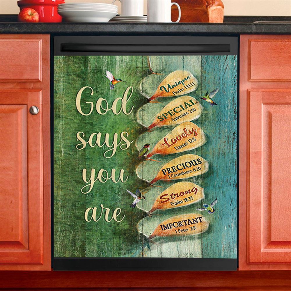 God Say You Are Hummingbirds Cactus Dishwasher Cover, Bible Verse Dishwasher Stickers, Christian Inspirational Kitchen Decor