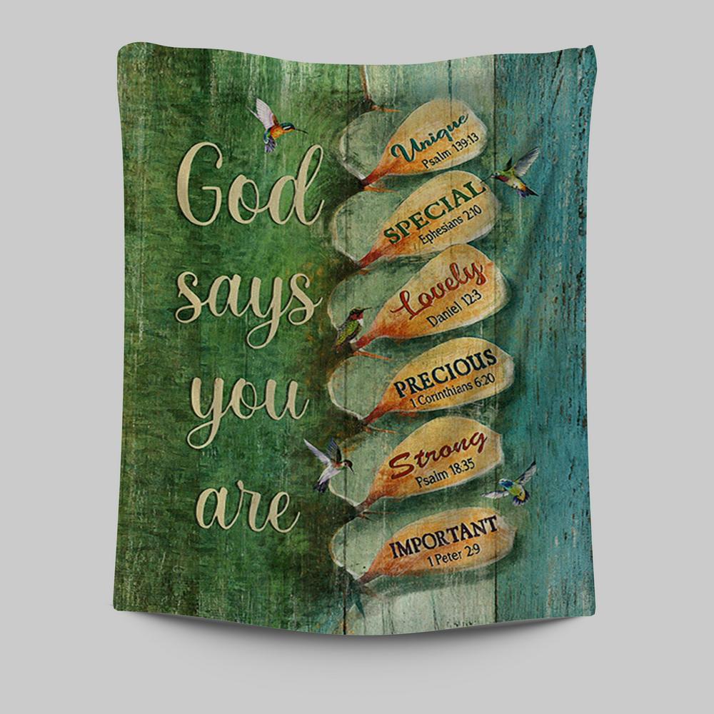 God Say You Are Hummingbirds Cactus Tapestry Art - Bible Verse Wall Art - Christian Inspirational Wall Decor
