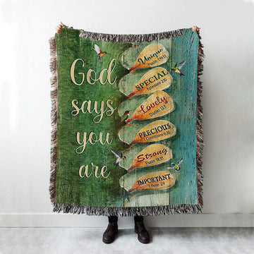 God Say You Are Hummingbirds Cactus Woven Blanket Art - Bible Verse Throw Blanket - Christian Inspirational Boho Blanket