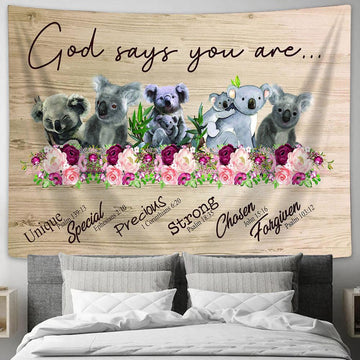 God Say You Are Koala Tapestry Wall Art - Christian Wall Tapestry - Scripture Tapestry Prints