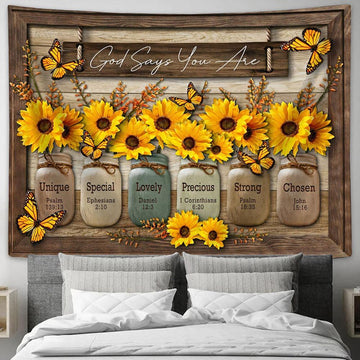 God Say You Are Sunflower Tapestry Wall Art - Christian Wall Tapestry - Scripture Tapestry Prints