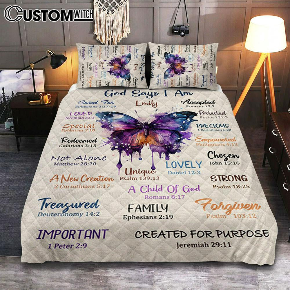 God Says About You Personalized Quilt Bedding Set Bedroom - Christian Quilt Bedding Set Prints - Bible Verse Gift For Women Of God
