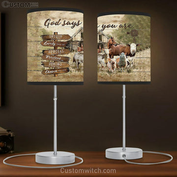 God Says You Are Animal Peaceful Farmhouse Table Lamp Gift - Bible Verse Table Lamp - Religious Bedroom Decor