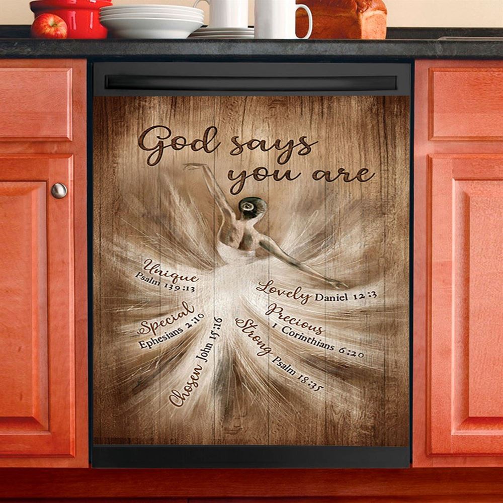 God Says You Are Ballerina Vintage Dishwasher Cover, Christian Dishwasher Stickers, Bible Verse Kitchen Decor