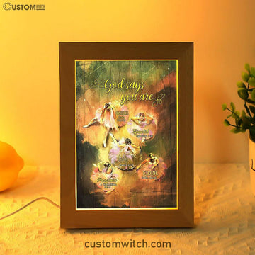 God Says You Are Ballet Dancer Ballet Frame Lamp Art - Christian Night Light - Bible Verse Wooden Lamp