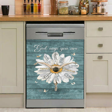 God Says You Are Ballet Dancer White Daisy White Butterfly Dishwasher Cover, Christian Dishwasher Stickers, Bible Verse Kitchen Decor