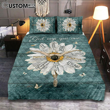 God Says You Are Ballet Dancer White Daisy White Butterfly Quilt Bedding Set Bedroom - Christian Quilt Bedding Set Prints - Bible Verse Quilt Bedding Set Art