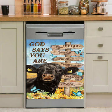 God Says You Are Black Cow Sunflower Field Dishwasher Cover, Bible Verse Dishwasher Stickers, Inspirational Kitchen Decor