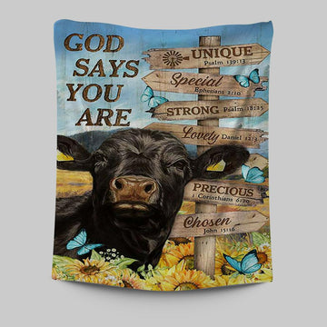 God Says You Are Black Cow Sunflower Field Tapestry Wall Art - Bible Verse Tapestry Art - Inspirational Art -  Christian Indoor Wall Tapestries