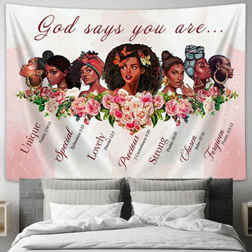 God Says You Are Black Girl Tapestry Wall Art - Christian Wall Tapestry - Scripture Tapestry Prints