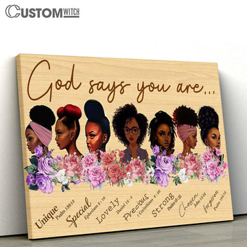 God Says You Are Black Women Canvas Wall Art - Christian Wall Canvas - Scripture Canvas Prints