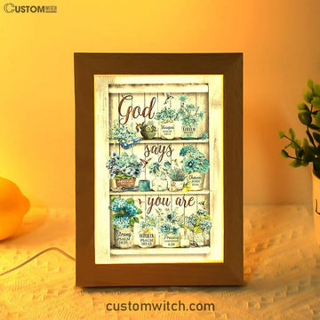 God Says You Are Blue Flower Hummingbird Frame Lamp Art - Bible Verse Wooden Lamp - Inspirational Art - Christian Home Decor