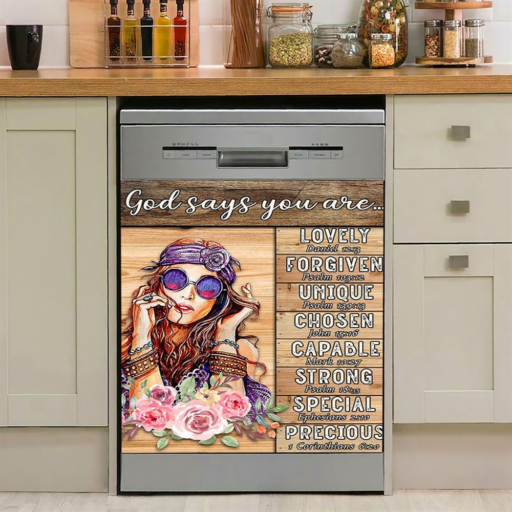 God Says You Are Boho Hippie Dishwasher Cover, Encouragement Gifts For Women Girls Teens Kitchen