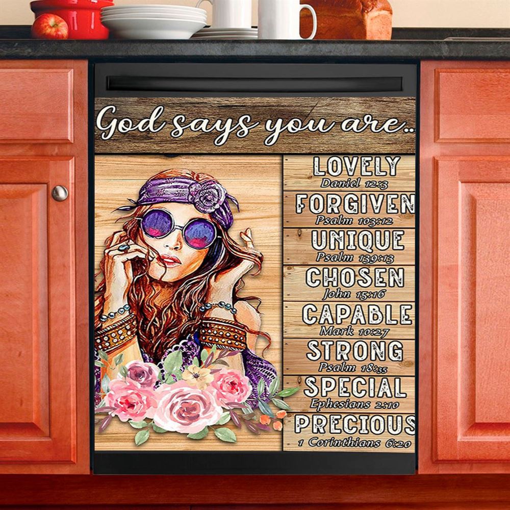 God Says You Are Boho Hippie Dishwasher Cover, Encouragement Gifts For Women Girls Teens Kitchen