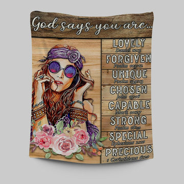 God Says You Are Boho Hippie Tapestry Wall Art - Encouragement Gifts For Women Girls Teens Bedroom
