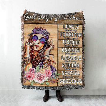 God Says You Are Boho Hippie Woven Throw Blanket - Encouragement Gifts For Women Girls Teens Bedroom