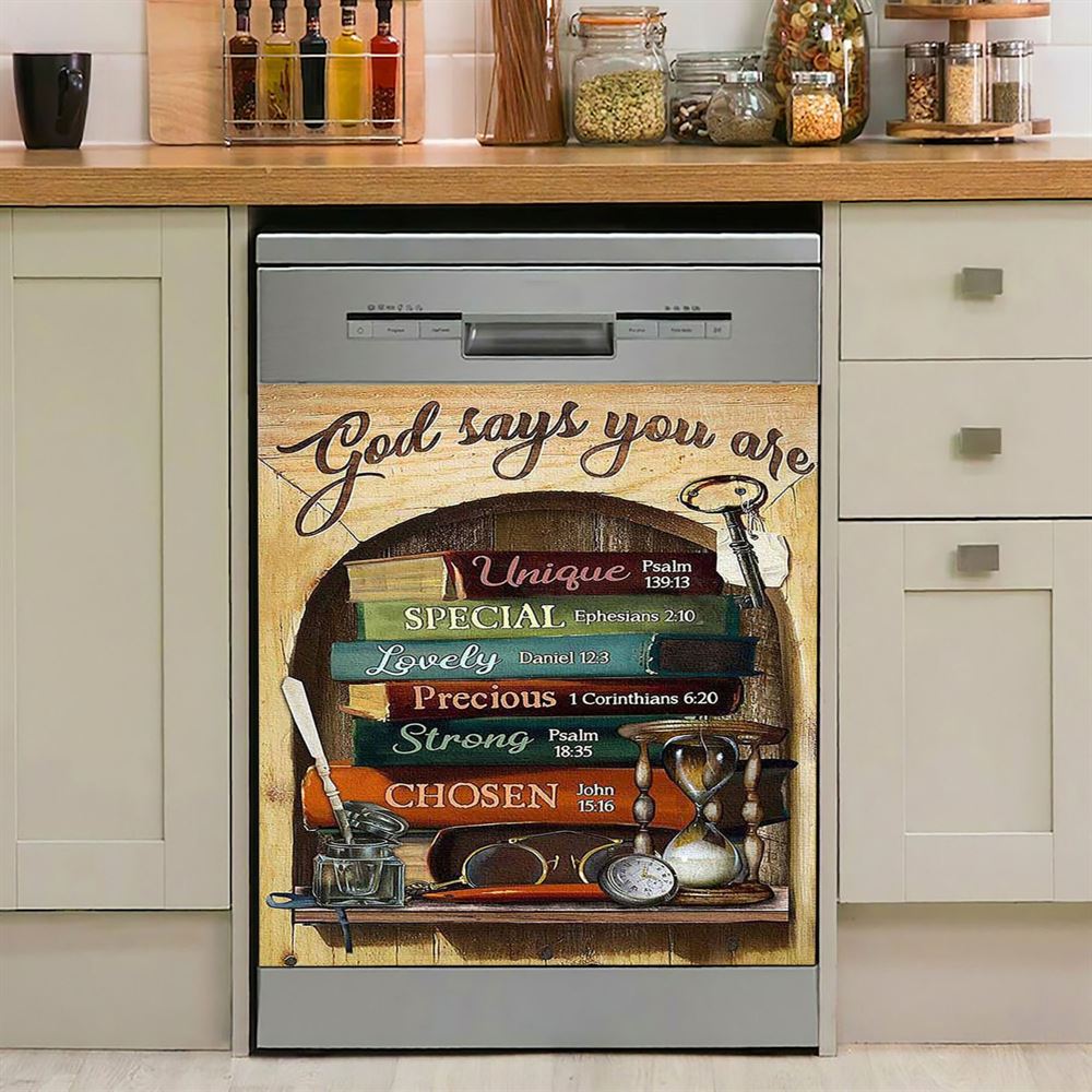 God Says You Are Book Glasses Dishwasher Cover, Christian Dishwasher Stickers, Bible Verse Kitchen Decor