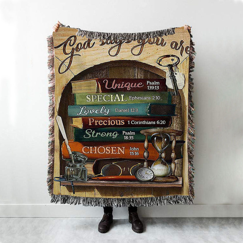 God Says You Are Book Glasses Woven Blanket Art - Christian Art - Bible Verse Throw Blanket - Religious Home Decor