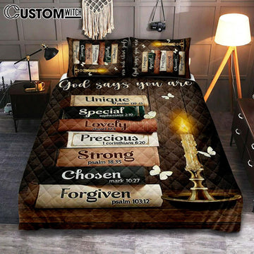 God Says You Are Book Vintage Bible Night Quilt Bedding Set Bedroom - Christian Quilt Bedding Set Prints - Bible Verse Quilt Bedding Set Art