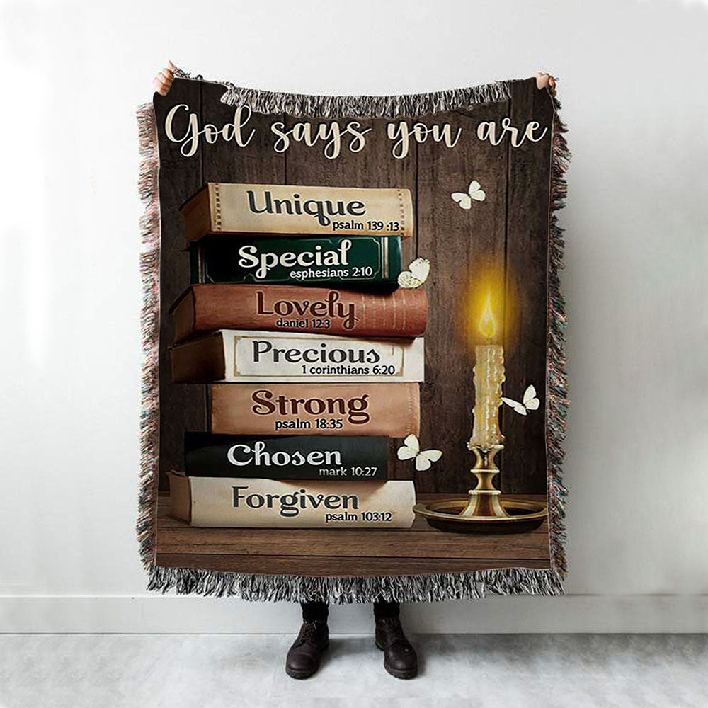 God Says You Are Book Vintage Bible Night Woven Throw Blanket - Christian Woven Blanket Prints - Bible Verse Woven Blanket Art