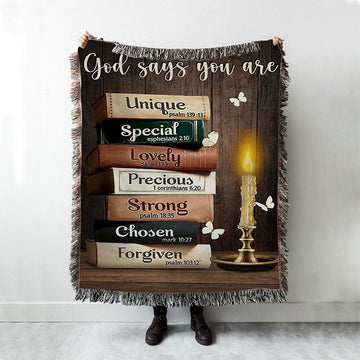 God Says You Are Book Vintage Bible Night Woven Throw Blanket - Christian Woven Blanket Prints - Bible Verse Woven Blanket Art