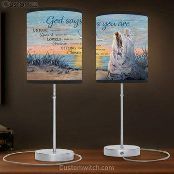 God Says You Are Table Lamp - Beautiful Girl Walks With Jesus Large Table Lamp Art - Christian Bedroom Decor - Religious Wall Decor