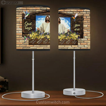 God Says You Are Table Lamp - Jesus Christ Hummingbird Yellow Flower Large Table Lamp Art - Christian Bedroom Decor - Religious Wall Decor