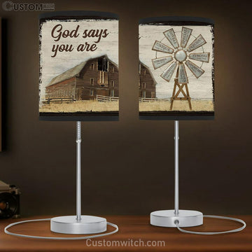 God Says You Are Table Lamp Gift - Farmhouse Windmill - Christian Bedroom Decor